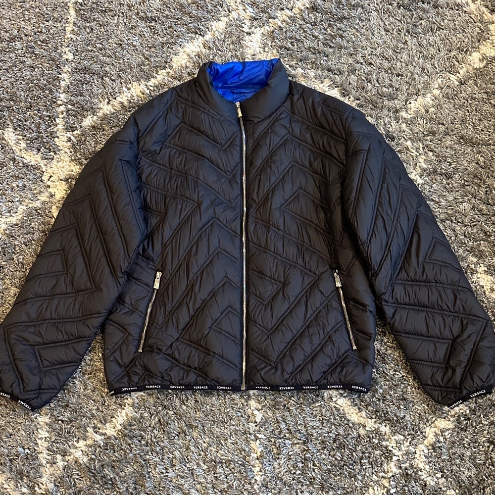 Versace Black Puffer Jacket with Blue Accents